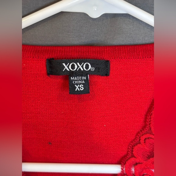 XOXO Red Lace Bodycon Dress XS Sleeveless V-Neck Bandage Mini - Picture 3 of 4